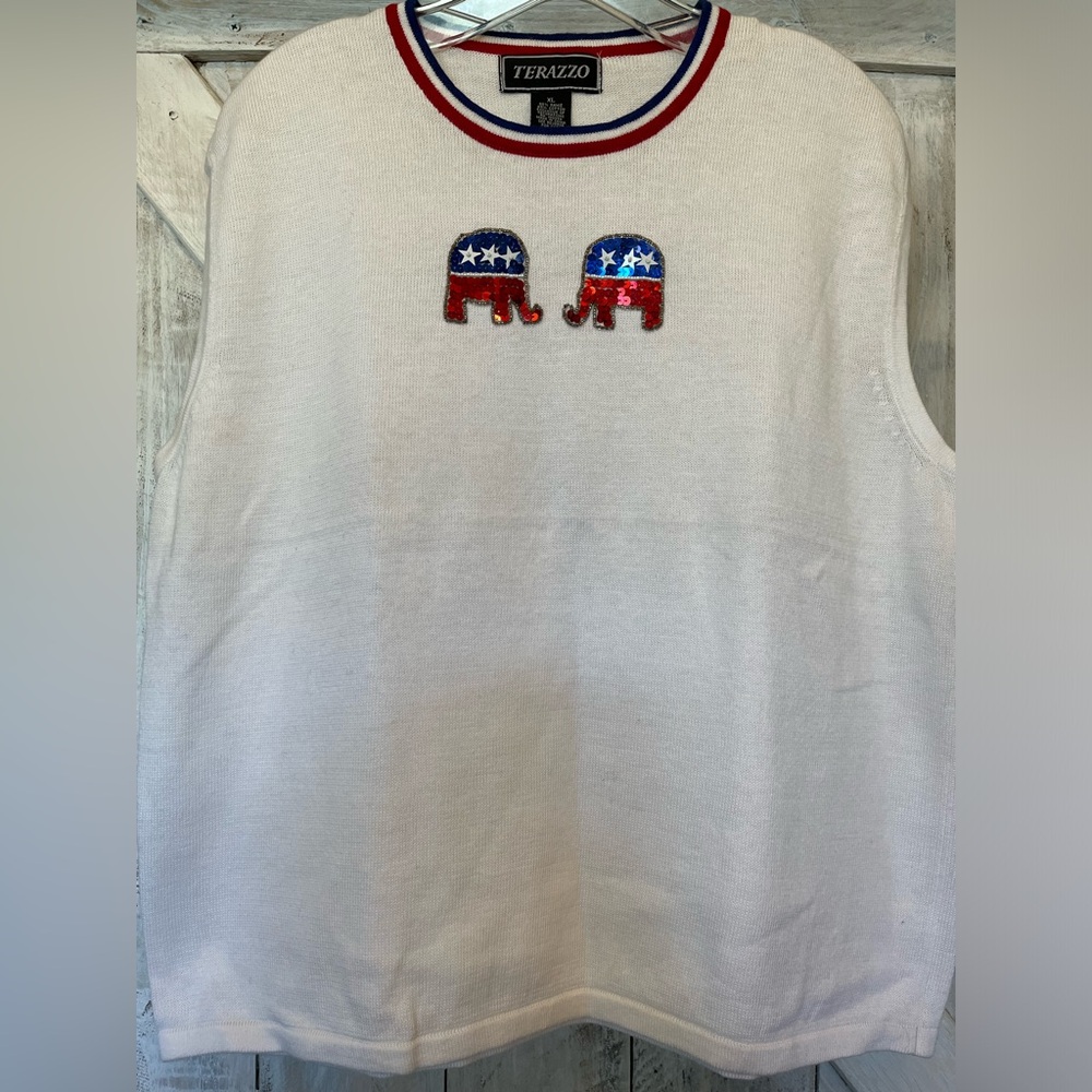 Terazzo Women’s Sweater Vest USA America Republican Political Vote Size XL